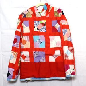 Handmade Upcycled Quilt Jacket Patchwork Red Unisex Boxy Size L
